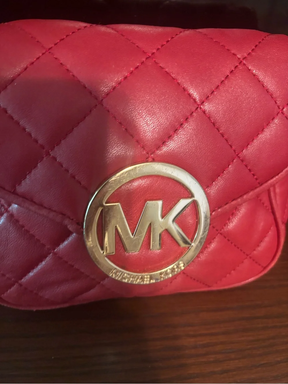 Michael Kors Red Quilted Crossbody with Gold MK Logo